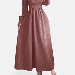 SHEIN Long Sleeve Dress in Warm Brown